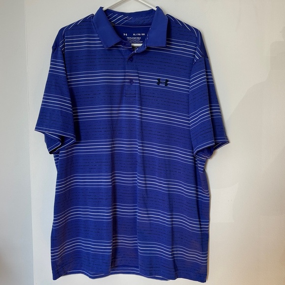 🎉4/30$🎉 Under Armour Navy and White Striped Polo - Picture 1 of 5